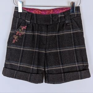 Kenzo Kids Plaid Embroidered Wool Blend Shorts